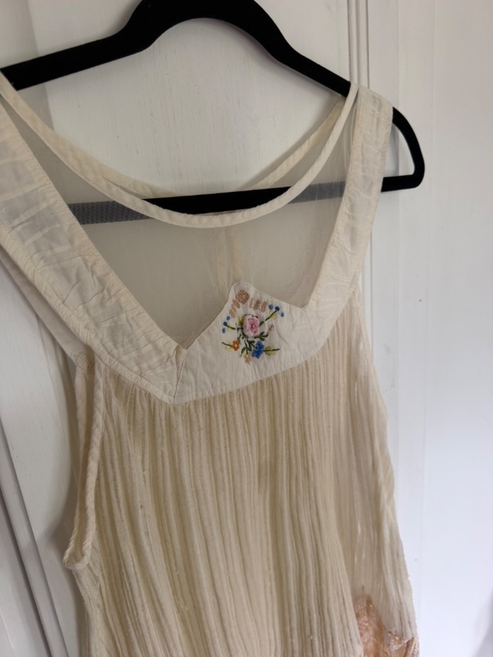 Free People Ivory Sheer Embroidered Lace Boho Tank Top L - Picture 5 of 10